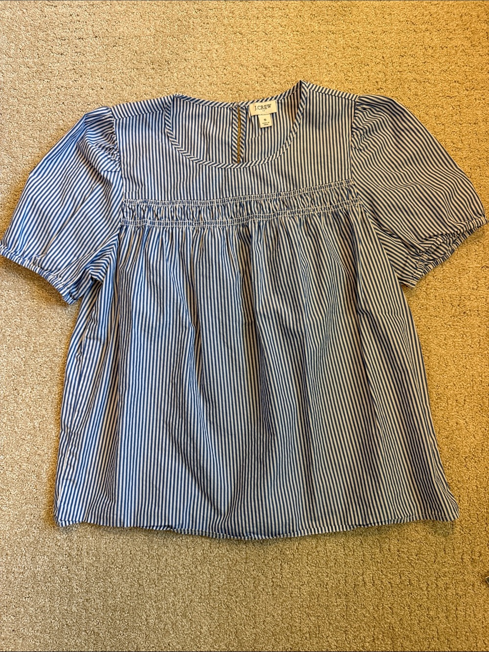 J. Crew Women's Blue Stripe Pullover Smocked Yoke Top, small, like new